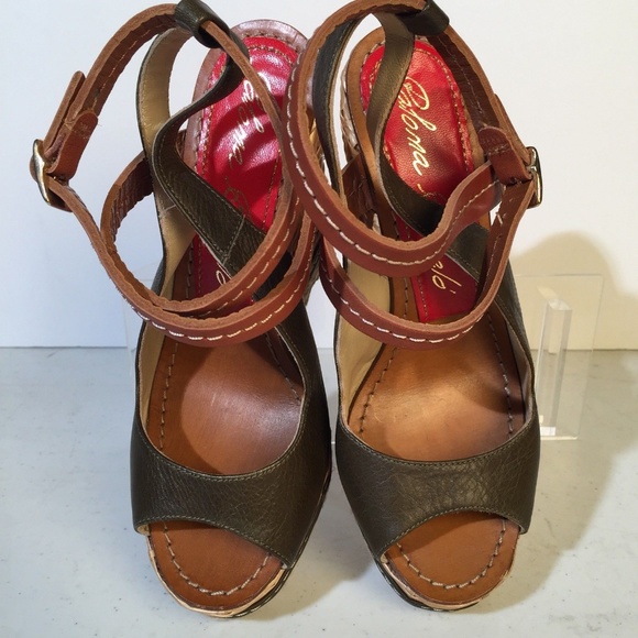 PALOMA BARCELO Platform Leather Wedge Sandals 38 - Picture 7 of 8